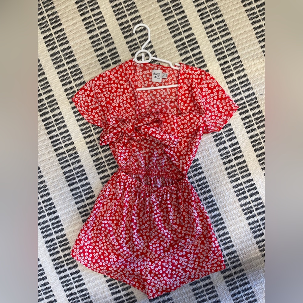 Princess Polly, red and white floral romper size 0